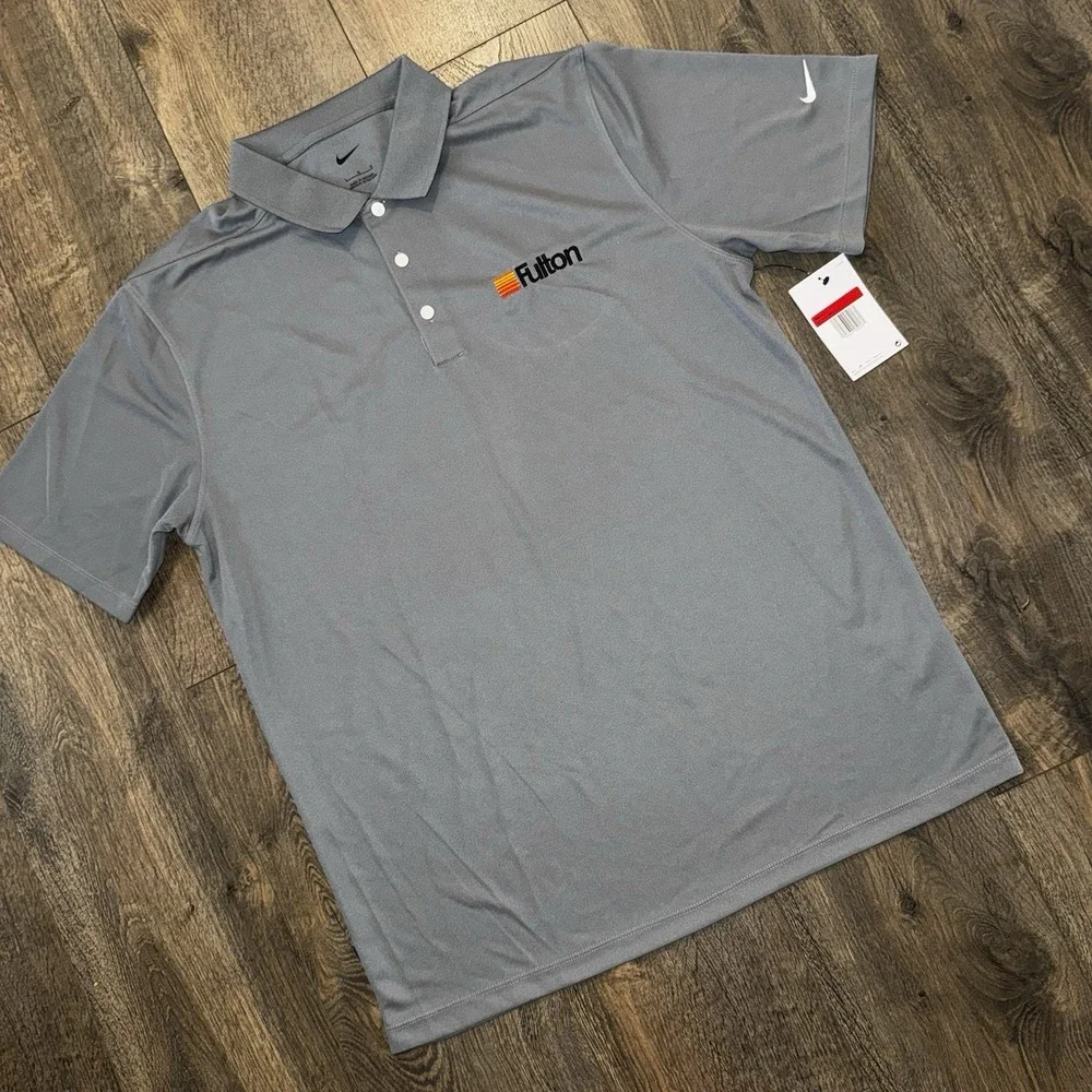 NWT Nike Men's Shirt Size L Gray Dri Fit‎ Polo Golf Short Sleeve-Company Logo